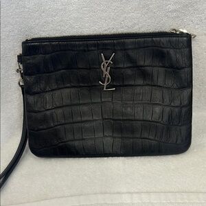 Yves Saint Laurent Black Croc-Embossed Clutch